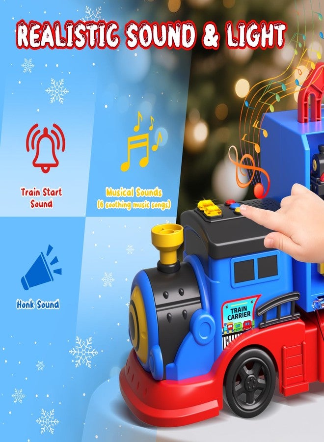 AuroTops Toys for 3 4 5 6 Year Old Boys for Kids Girl Boy Toys,2-in-1 Toddler Toy Trucks Christmas Train Set with Light & Sounds Include 1 Transport Toy Trucks,6 Magnetic Trains - Image 3
